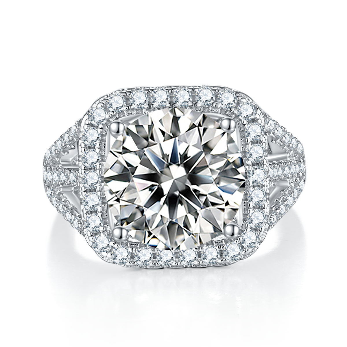 Classic square bag S925 silver plated platinum moissanite diamond women's ring 5.0 carats D-class